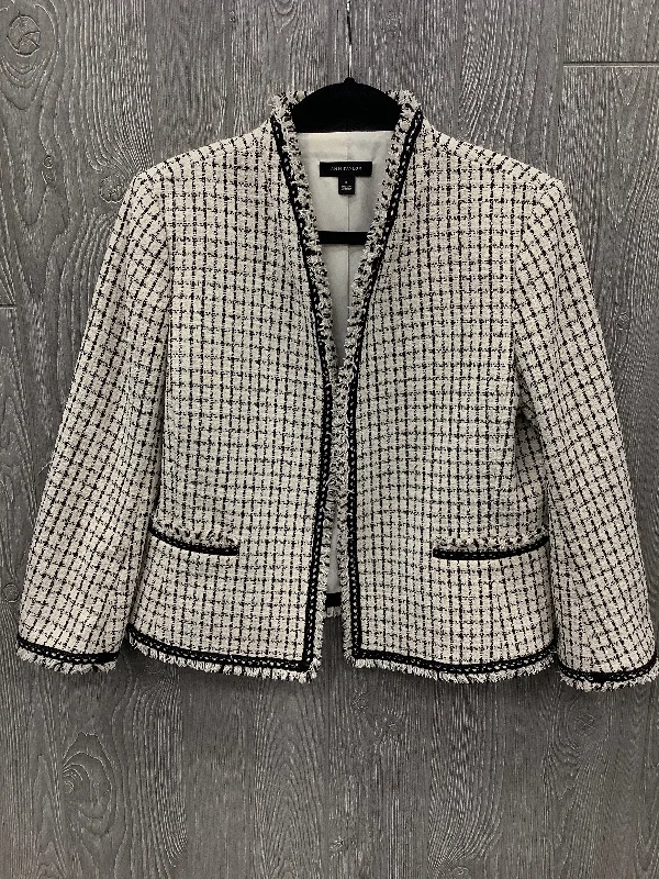 Women's Wool Checkered Blazers -Blazer By Ann Taylor In White, Size: 8