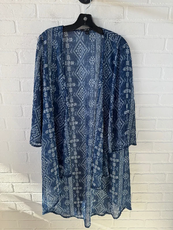 Kimono for Colorful Summer Outfits-Kimono By Espresso In Blue & White, Size: L
