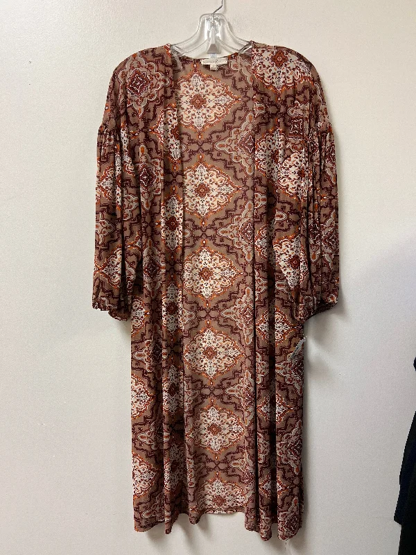 Kimono for Holiday Getaways-Kimono By Clothes Mentor In Brown & Orange, Size: S