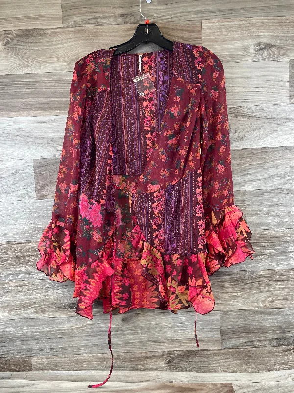 Kimono with Boho-Chic Vibes-Kimono By Free People In Purple & Red, Size: S