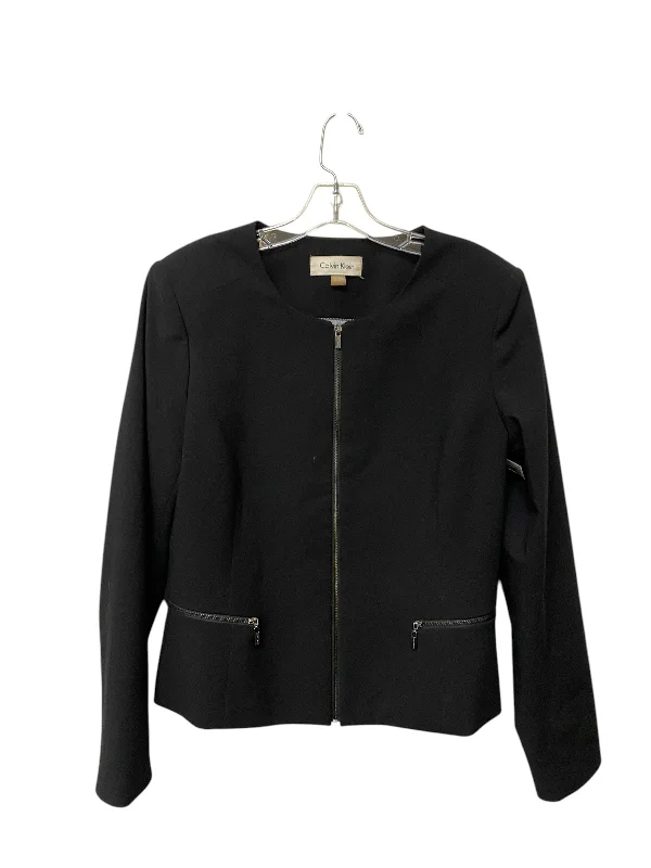 Women's Woolen Office Blazers -Blazer By Calvin Klein In Black, Size: 14