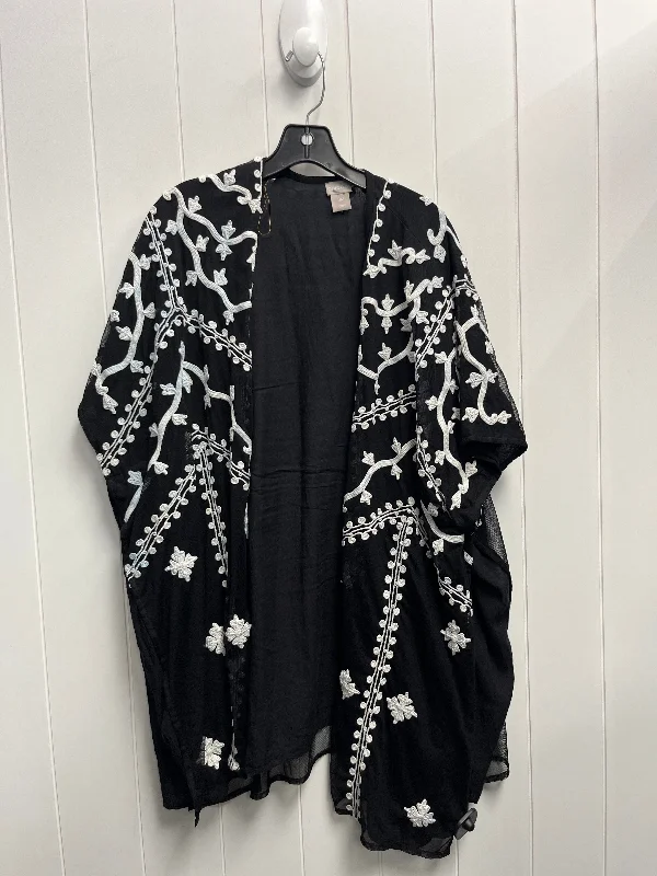 Kimono with Velvet-Kimono By Chicos In Black & White, Size: 1x