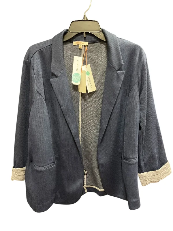Women's Blazers with Sheer Panels -Blazer By Skies Are Blue In Navy, Size: Xxl