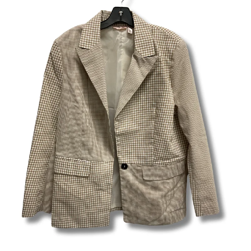 Women's Tailored Checkered Blazers -Blazer By Clothes Mentor In Cream & Tan, Size: L