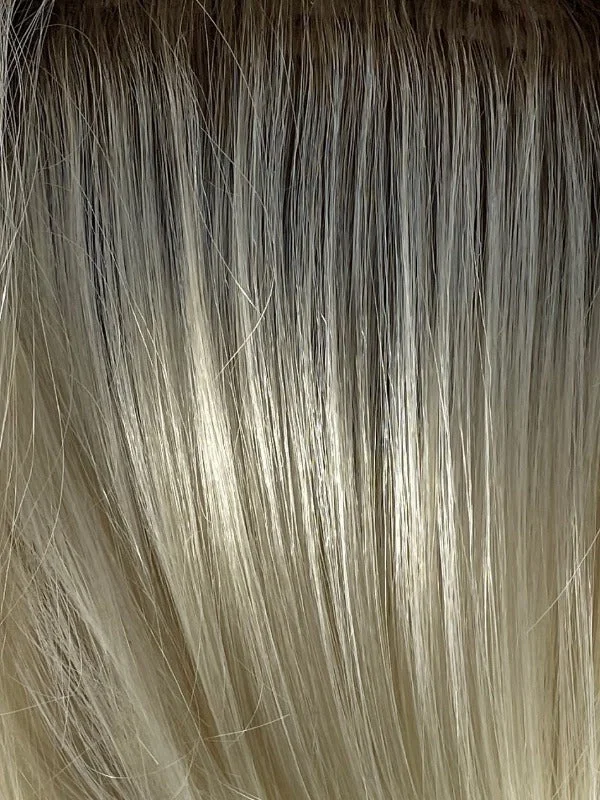 Seashell Blonde R | A mixture of cool white blonde and creamy white tones + soft brown root