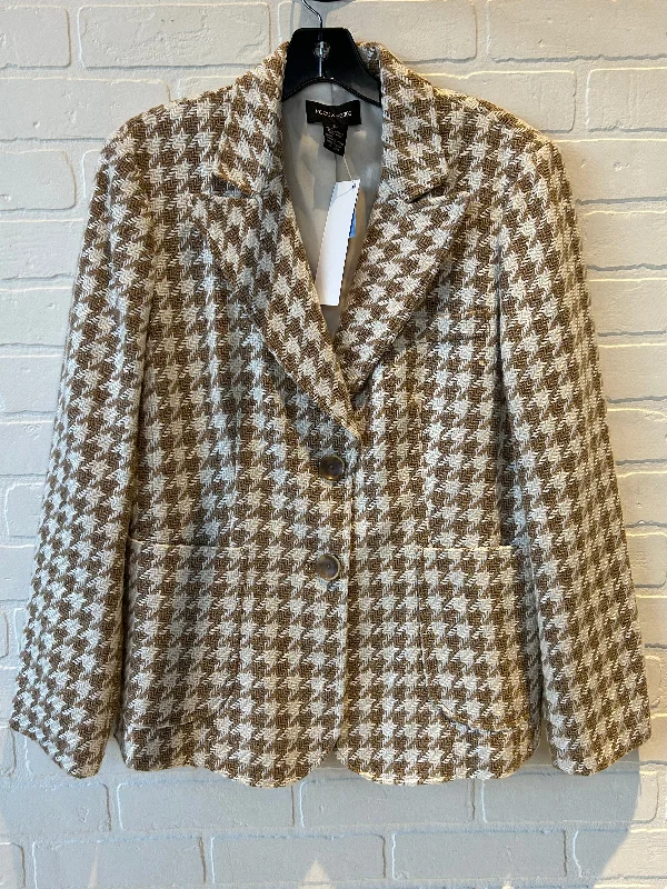Women's One-button Blazers -Blazer By Focus 2000 In Tan & White, Size: 12