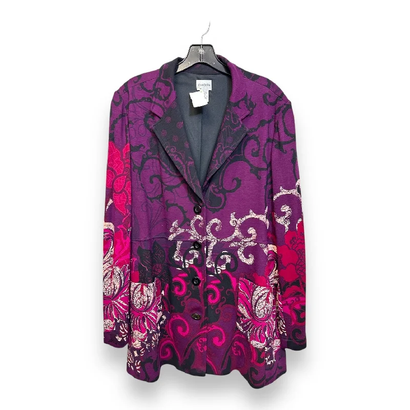 Women's Blazers with Adjustable Waist -Blazer By Chicos O In Burgundy, Size: Xl