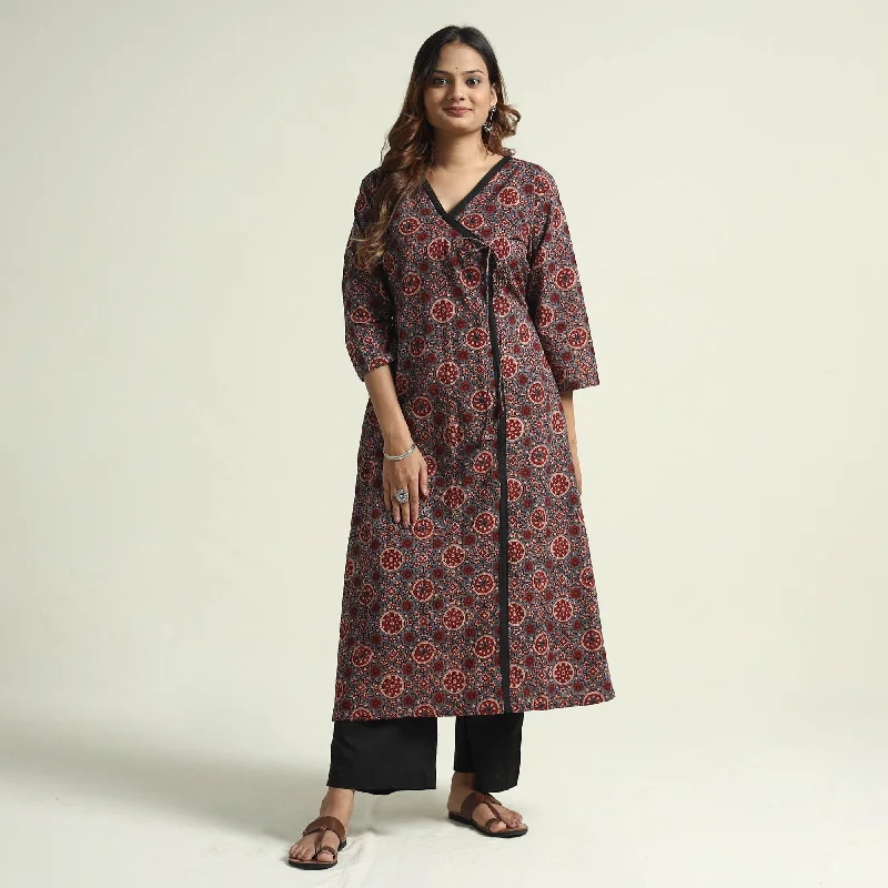 Women's Buttoned Shirt Dress-Red - Ajrakh Block Printed Cotton Flared Kurta with Palazzo Set Women's Buttoned Shirt Dress-Red - Ajrakh Block Printed Cotton Flared Kurta with Palazzo Set