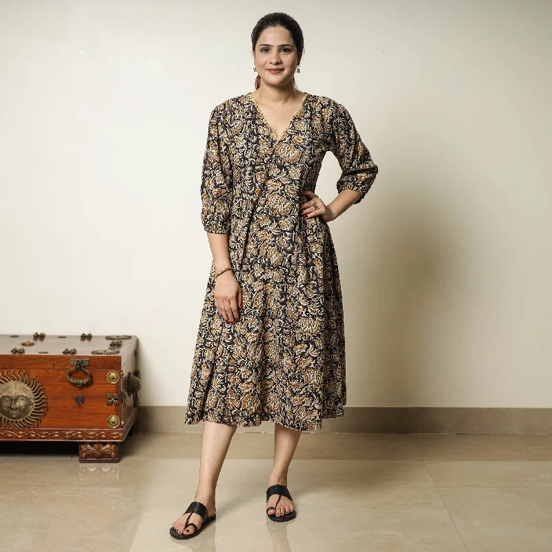 Women's Layered Dress-Black - Bagru Block Printed Cotton Flared Dress 03