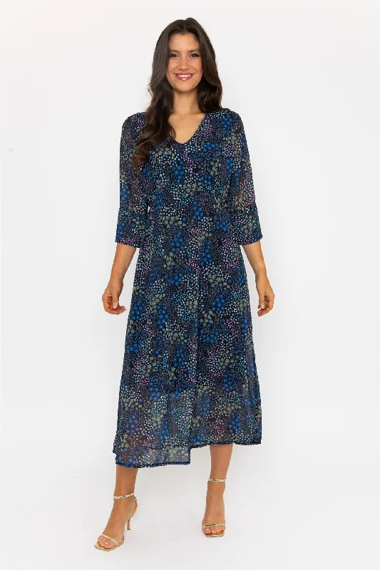 Women's Formal Midi Dress-3/4 Sleeve Kerry Midi Dress in Navy Print