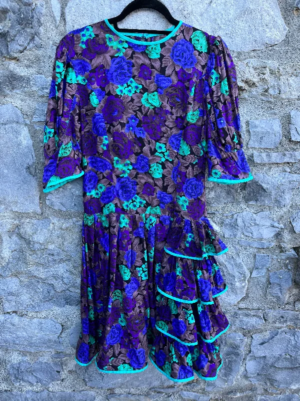 Women's Midi Dress with Ruffles-80s floral&ruffles dress uk 6