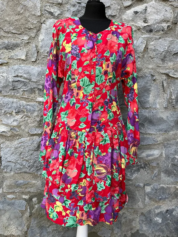Women's Soft Wool Dress-80s red tiered fruit dress uk 10 a