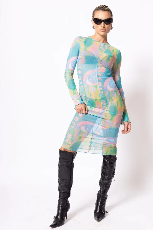 Women's Full Skirt Midi Dress-Sweet Devotion 90s Mesh Midi Dress