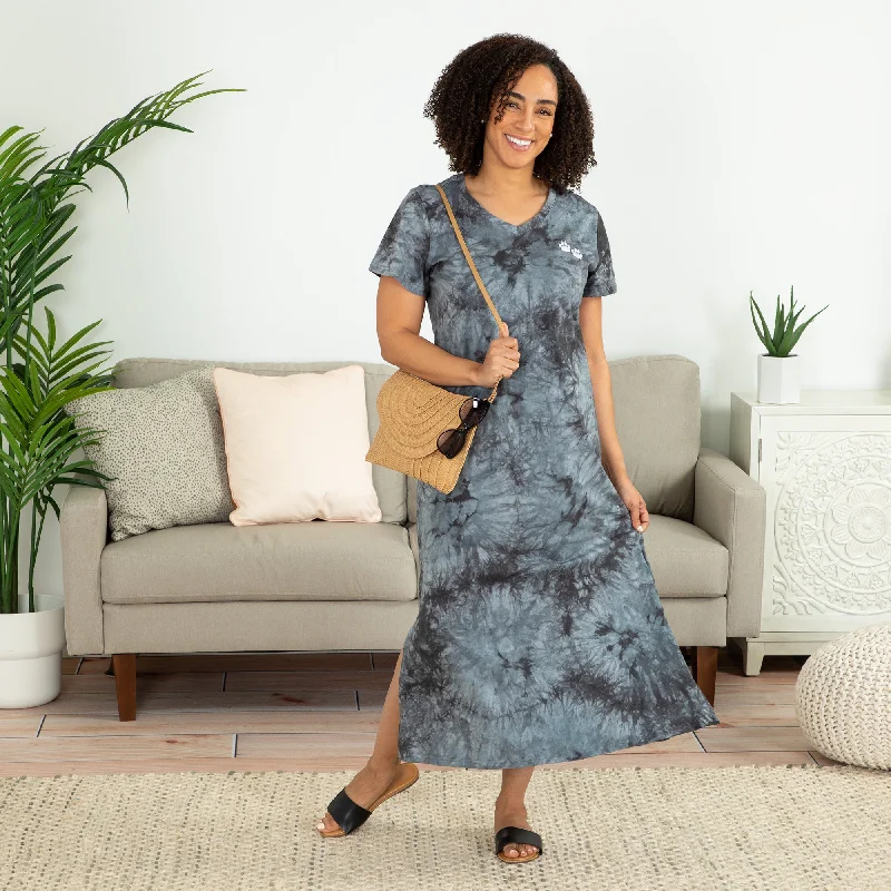 Women's Boho Crochet Maxi Dress-Tie-Dye Paw Print Maxi Dress