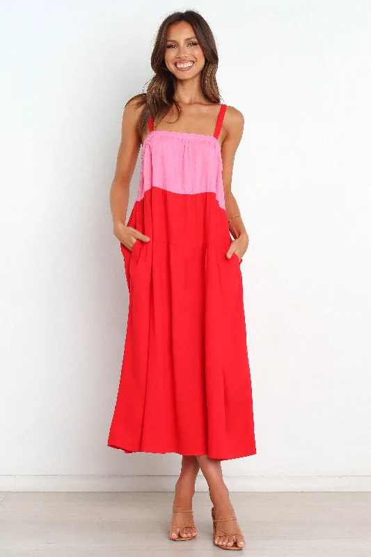 Women's Colorful Maxi Dress-Aliana Dress - Pink Splice