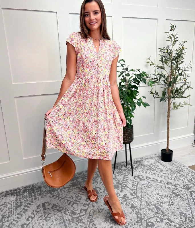 Women's Bold Print Dress-Amber Ditsy Floral Jersey Dress