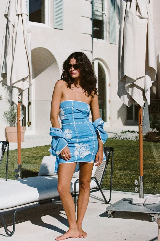 Women's Classic Shift Dress-Amira Dress - Check Flowers