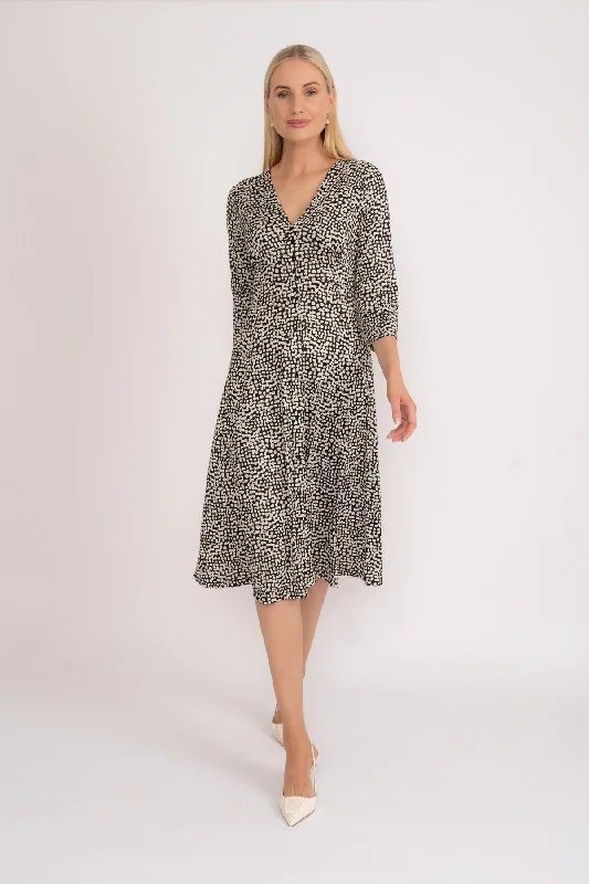 Women's Beachy Midi Dress-Angelina Midi Dress in Black Print