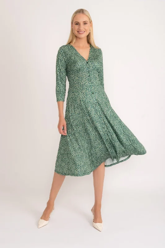Women's Pleated Tulle Midi Dress-Angelina Midi Dress in Green Print