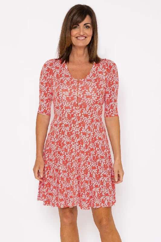 Women's Velvet Dress-Aoife Red Print Dress