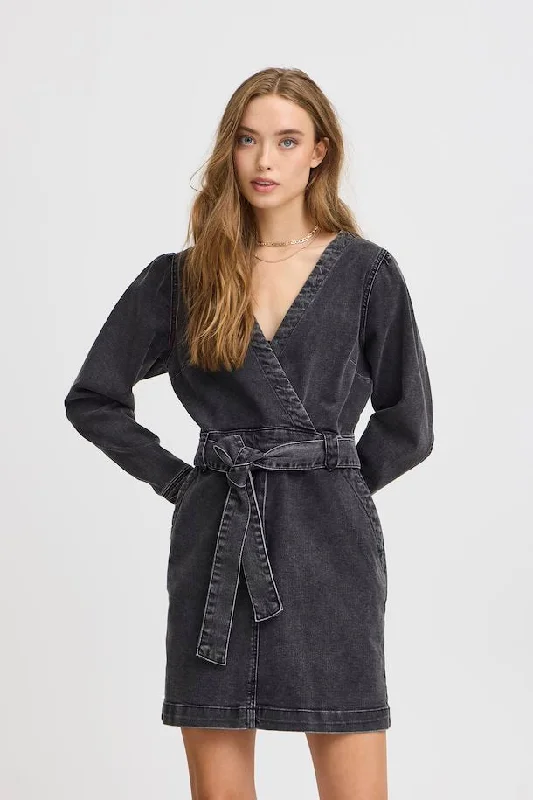 Women's Colorblock Dress-Atelier Reve Harper Dress - Meteorite Washed Denim