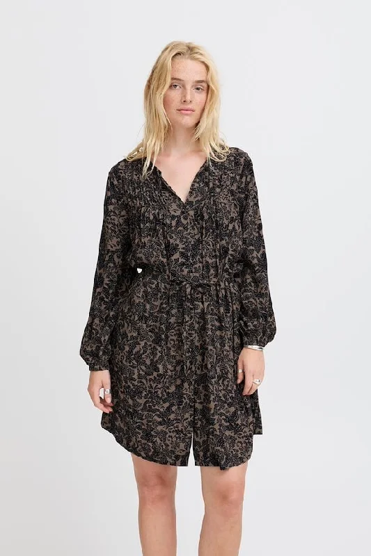Women's Chiffon Dress-Atelier Reve Irfina Dress - Grey Dash Flower