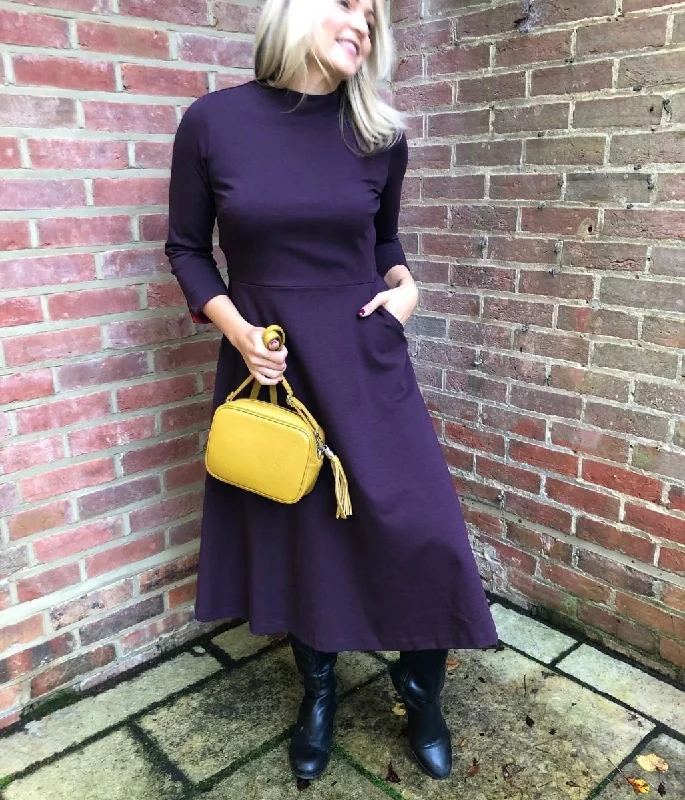 Puff Sleeve Flare Dress -Aubergine Nerissa Fit & Flare Dress