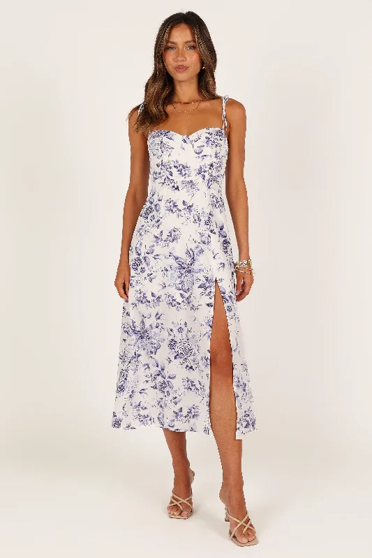 Women's Elegant Summer Dress-Azelia Dress - Blue Floral
