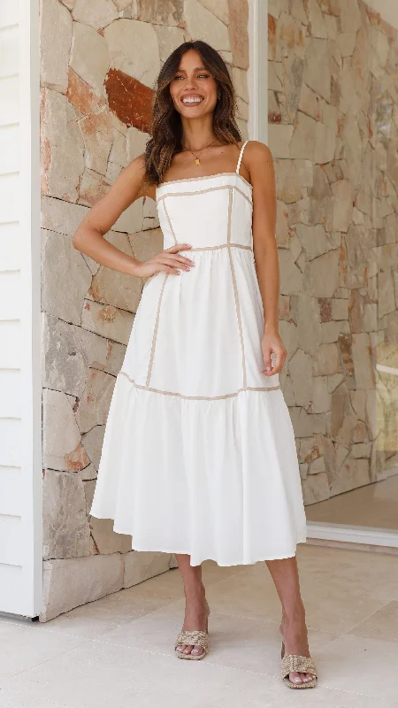 Women's Pleated Skirt Midi Dress-Baina Midi Dress - White / Beige