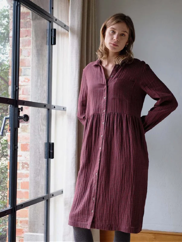 Soft Women's Shirt Dress-Bea Cotton Shirt Dress | Rust Check