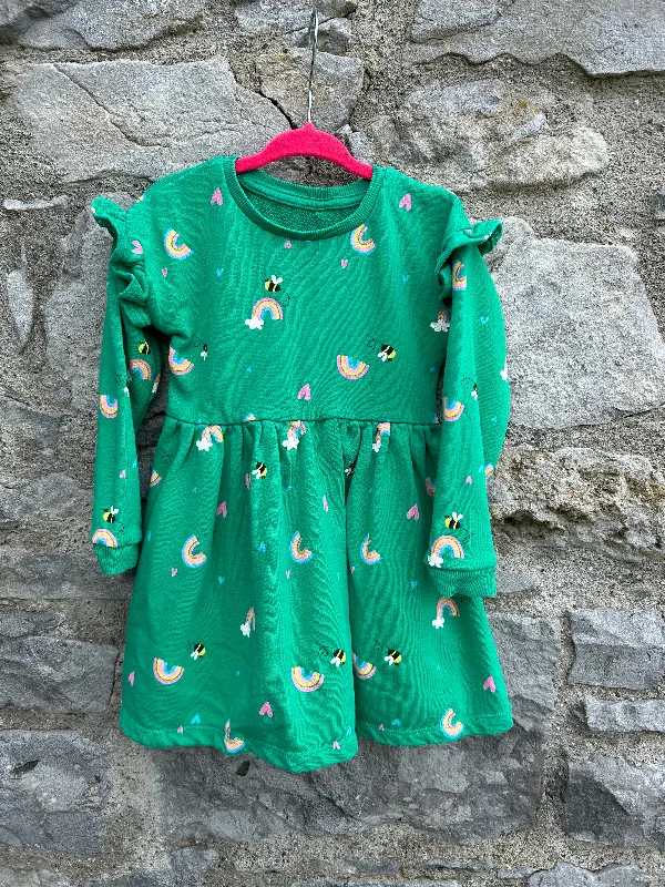 Women's Layered Cocktail Dress-Bees&rainbows green dress   2-3y (92-98cm)
