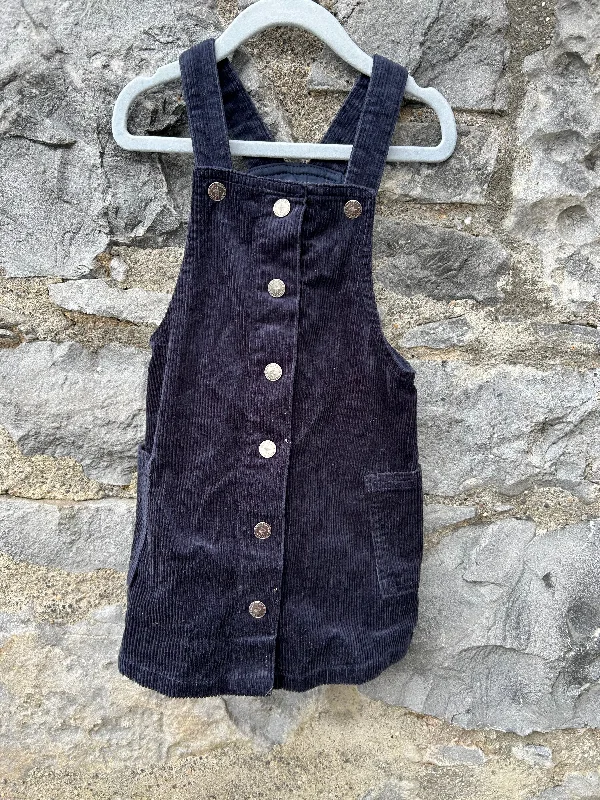 Women's Dress with High Collar-Black cord pinafore 2-3y (92-98cm)
