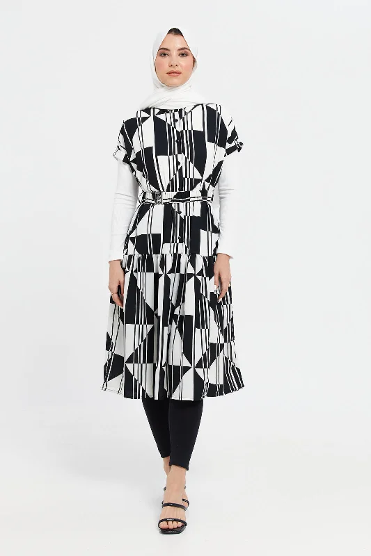 Women's Trendy Dress-Women Black And White Printed Dress