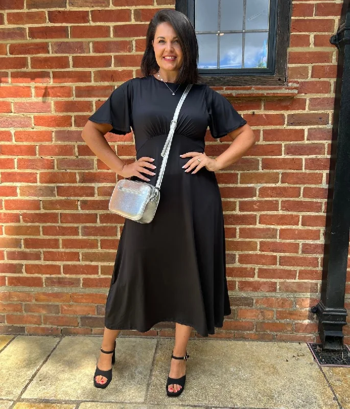 Women's Wrap-front Midi Dress-Black Kate Midi Dress