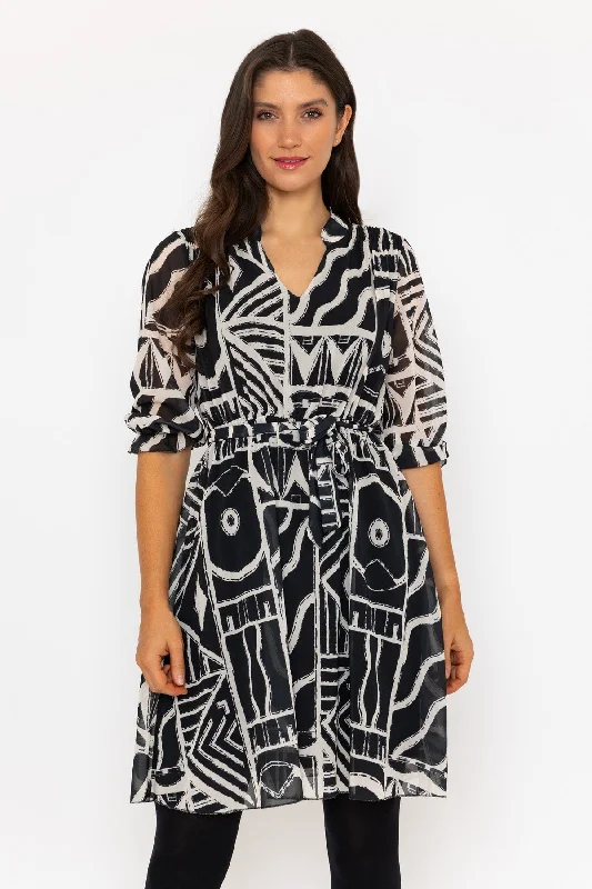 Women's Denim Dress-Black Printed Knee Length Dress