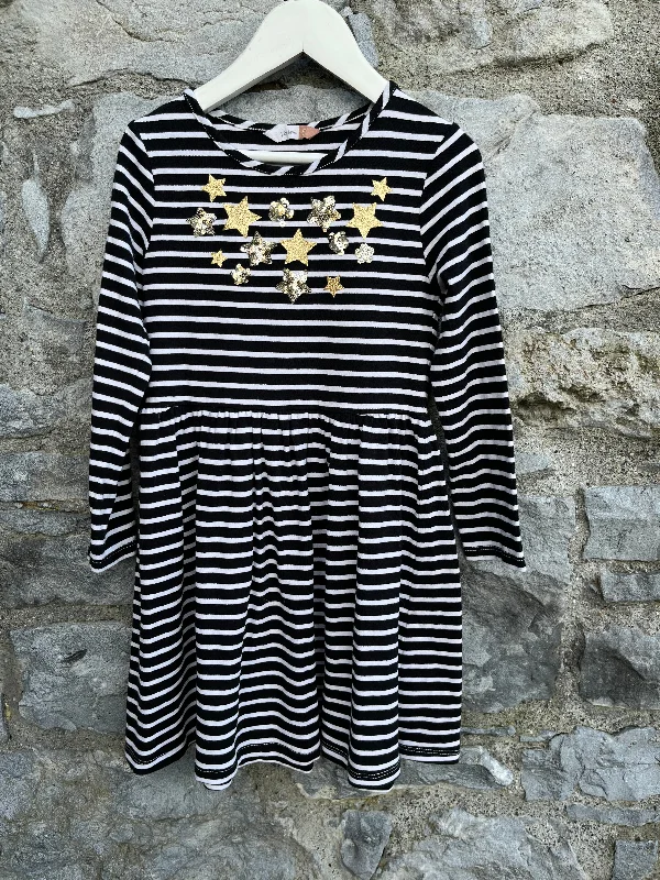 Women's Lace Sleeved Dress-Black stripy stars dress  5y (110cm)