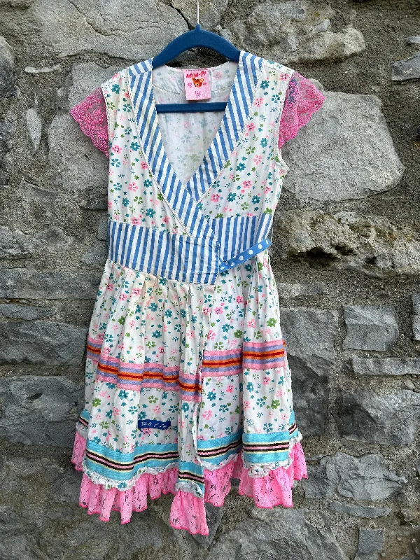 Wrap Dress with Fashionable Fit -Short Wrap Dress for Cocktail Party -Blue flowers&stripes wrap dress 5-6y (110-116cm) Wrap Dress with Fashionable Fit -Short Wrap Dress for Cocktail Party -Blue flowers&stripes wrap dress 5-6y (110-116cm)