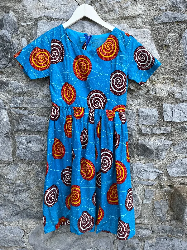 Women's Silk Dress-Blue spirals dress  10-11y (140-146cm) We