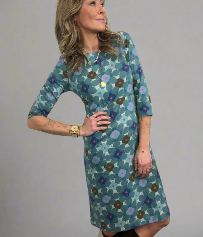 Women's Sleeveless Formal Dress-Blue Starshine Printed Pocket Dress