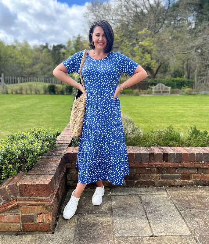 Women's Vintage Dress-Blue Tiered Confetti Smock Dress