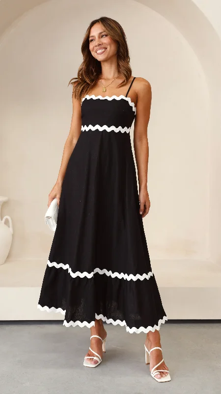 Women's Maxi-to-Midi Dress-Brodey Midi Dress - Black / White