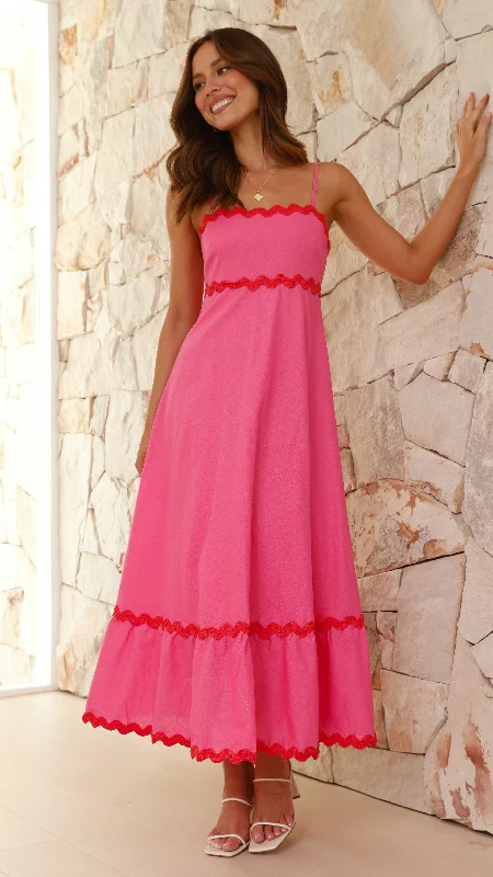 Women's Shift Dress Midi-Brodey Midi Dress - Pink / Red