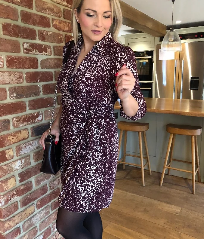 Classic Black Wrap Dress for Office -Wrap Dress for New Year's Eve -Burgundy Leopard Print Wrap Dress Classic Black Wrap Dress for Office -Wrap Dress for New Year's Eve -Burgundy Leopard Print Wrap Dress