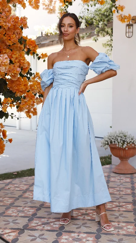Women's Maxi to Midi Dress-Caelius Midi Dress - Light Blue