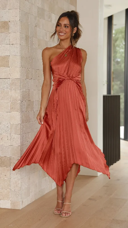 Women's Retro Midi Dress-Cali One Shoulder Midi Dress - Copper