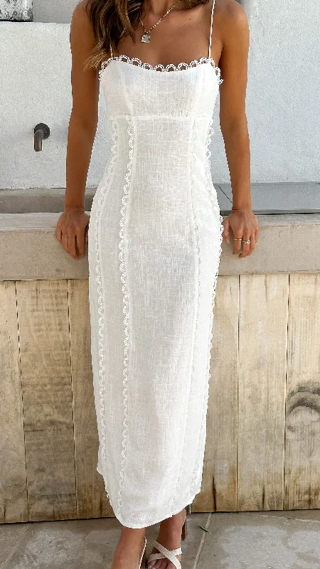 Women's Pleated Midi Dress-Carlia Midi Dress - White
