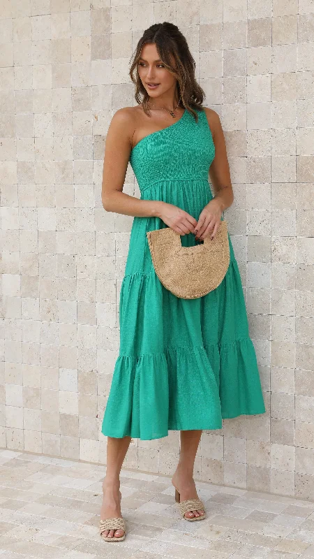 Women's Off-the-shoulder Ruffle Midi Dress-Cassy Midi Dress - Green