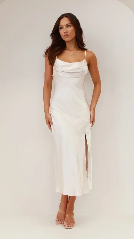 Women's Colorful Midi Dress-Celina Midi Dress - Champagne