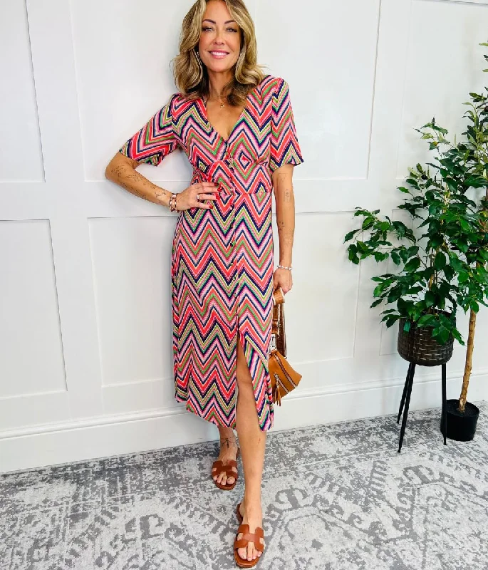 Women's A-line Sheer Midi Dress-Chevron Alexa Midi Dress