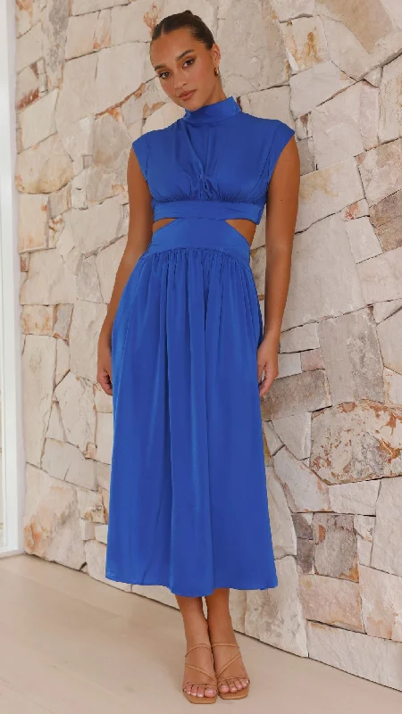 Women's Puff Sleeve Midi Dress-Cindie Midi Dress - Cobolt Blue